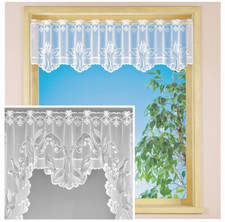 heimtexland ® Scheibengardine Bogen Set Jacquard Blumen Gardine Weiß Deko Typ76