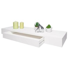 B-Ware Wandregal MCW-H37, Hängeregal Regal, Schublade Massiv-Holz 8x80x25cm weiß