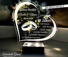 Geschenk Goldene Hochzeit 50 Jahre Hochzeitstag Gravur BELEUCHTET LED