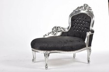 Daybed Chaise Longue IN Holz Blatt Silber Stoff Damast Mit Edelsteine