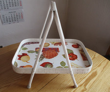 Mid Century Vintage Henkel Tablett Griff  60er 70er Servier Korb Geflecht