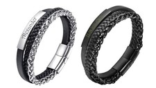 Leder edelstahl armband mit - leder,