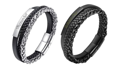 Leder edelstahl armband mit - leder,