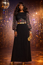 70s Maxikleid Schwarz Lurex