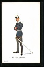 Künstler-AK Fritz Schönpflug: Preußischer Leutnant in Uniform mit Pickelhaube u 