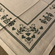 Tischdecke Kreuzstich Trachten  altdeutsch grün Handarbeit Mitteldecke 85x85cm