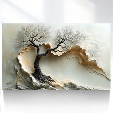 Leinwand Bild Landschaft Baum Natur 3D Marmor Optik Wandbilder Wohnzimmer 7859A