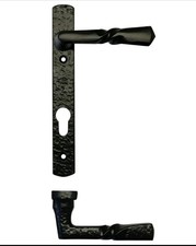 Paar schwarze antike schmale Mehrpunkt-Türgriffe 92 mm mittig für PVC-Türen