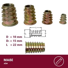 12x Gewindemuffen M10 – Galvanisch verzinkt, Innensechskant für Holzverbindungen