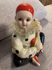 Vintage Spieluhr, Clown mit Gitarre, drehender Kopf, ca. 50-er Jahre