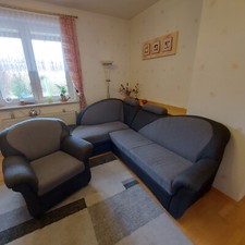 Ecksofa mit Schlaffunktion und Bettkasten + Sessel - gut erhalten
