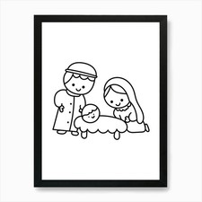 Krippe niedliche Handzeichnung Pl gerahmt Wandbild Poster Leinwanddruck Bild