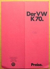 VW K 70 Preisliste 1.1972