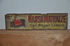 Altes Blechschild Um 1910,Hansa Matratze Carl Meyer,Lübeck,D.R.G.M.,Reklame