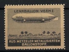 Reklamemarke Lenkballon Veeh I aus Metzeler metallisiertem Ballonstoff 