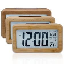 LED Bambus Holz Wecker Digital Alarmwecker Uhr Beleuchtet Schlummerfunktion LCD