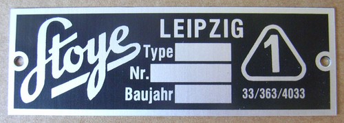 Typenschild stoye leipzig - stoye,