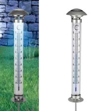 LED Solar-Thermometer Garten-Temperaturmessgerät Außenthermometer kaltweiß NEU