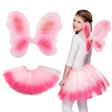 FEE KOSTÜM ROSA KINDER # Karneval Rock Flügel Mädchen Elfe Schmetterling 104-128