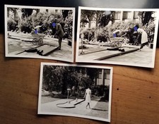 Mann Frau Kind Kinderwagen beim Minigolf - Berlin ? ca. 1960er Jahre / 3x Foto
