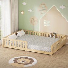 Kinderbett Holzbett Lattenrost Einzelbett Rausfallschutz Bett 140 x 200 cm Natur