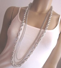 Damen Hals Kette Modekette Statement Modeschmuck lang Silber Mehrreihig K11987