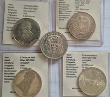 5x5 DM Gedenkmünzen, 1966-1968, Silber, Leibnitz,Humboldt,Raiffeisen,Guttenberg