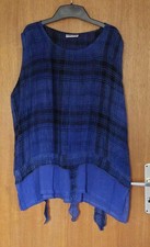 215M ) Lagenlook Zipfel Blusentop Tunika  One Size Blau Schwarz  Donna -Sophia