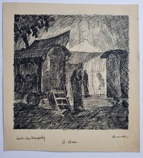 Zeichnung Federzeichnung Tinte Stadt Messeplatz Edvard Frank Nachlass Signiert