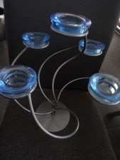 schwerer Kerzenhalter mit Glasschalen für 5 Teelichter, 35 cm hoch, gut erh.