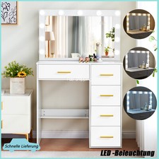 Schminktisch Frisiertisch Set LED-Beleuchtung Kosmetiktisch mit Spiegel Weiß DE
