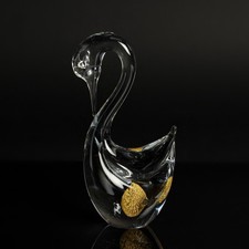 Murano Glas Figur Schwan Cenedese mit Goldblase klar gold Venedig Vintage