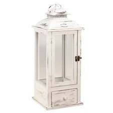 Vintage Metalllaterne Grau-Weiß, Antik-Look Windlicht, Dekorative Laterne mit