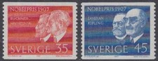 Schweden Mi.Nr. 596-97A Nobelpreis 1907, Buchner Michelson, Laveran Kipling (2W)