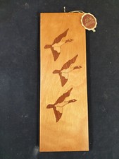 50er 60er Holzbild Wandbild Holz Intarsien Wildgäns Handarbeit 30 cm 50s Vintage