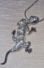 Echse Anhänger mit Kette Damen lange Halskette Collier Silber 