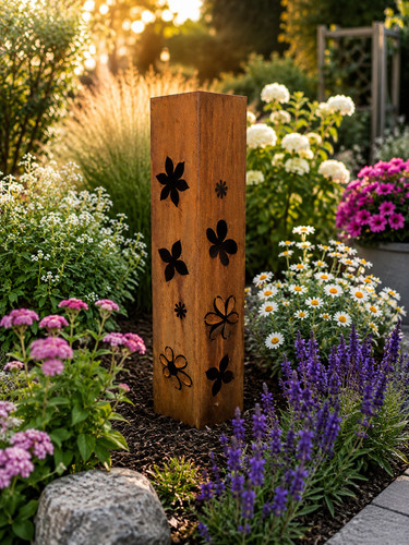 Edelrost säule blumen - edelrost, 3d