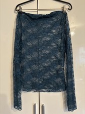 ⭐ Shein Damen grünes Spitzen Oberteil figurbetont Langarm Gr. 38 ⭐