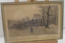 Original Radierung „Landschaft im Winter – Die Bäuerin auf dem Weg“