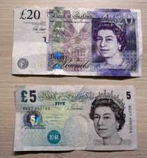 20 + 5 Pfund Geldscheine Bank of England Grossbritanien UK Cleland & Salmon