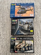 3 Revell Bausätze 1:72: 04938 Bell OH-58D, 02525 German Navy Crew, 03214 Puma 