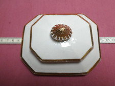 Porzellan Deckel für Zuckerdose, antik, achteckig, Goldrand