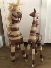 Handarbeit Raffia Tiere Zebra Giraffe Deko Figuren Volkskunst Wohndeko 