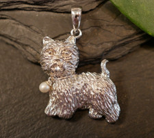 Tierischer 925 Sterling Silber Anhänger Hund Mit Kettchen Perle Westi Terrier