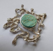 Designer Anhänger Modernist 830 Silber grüner Stein Vintage 70er pendant silver