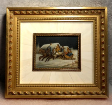 HAFFKE Niklas Lupenmalerei Gemälde Winter " Russische Troika im Winter" 19x17cm