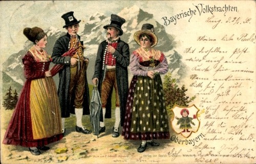 Litho bayrische volkstrachten - litho,