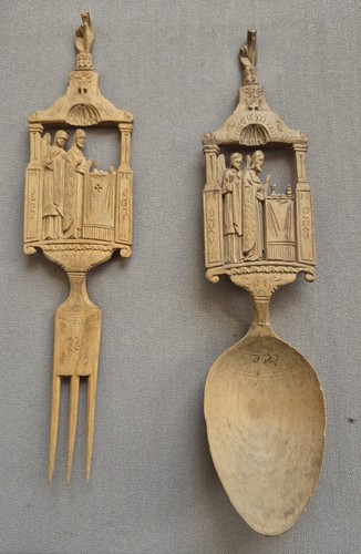 Antiker holzlöffel und gabel - antiker,