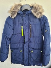 C&A Winterjacke Gr 140 dunkelblau, Kapuze mit Pelz Steppjacke Anorak Parka Junge