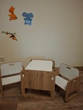Kindertisch mit 2 Stühlen, Holztisch, 1-3 Jahre